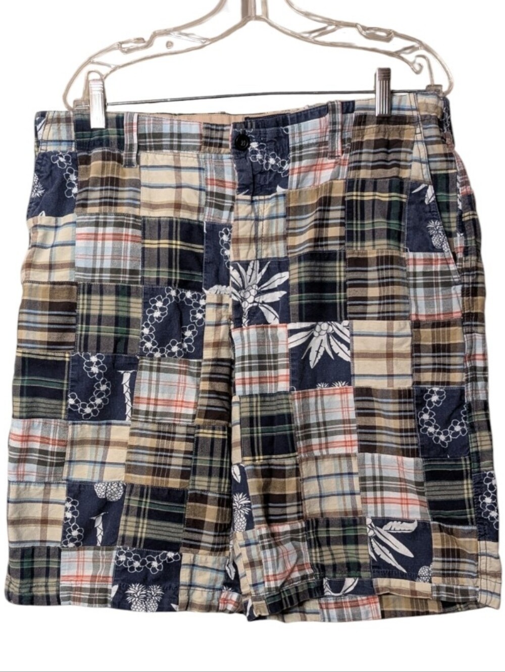 IZOD Men's Plaid Patchwork Madras Shorts Size 36 Preppy Chino Saltwater resort